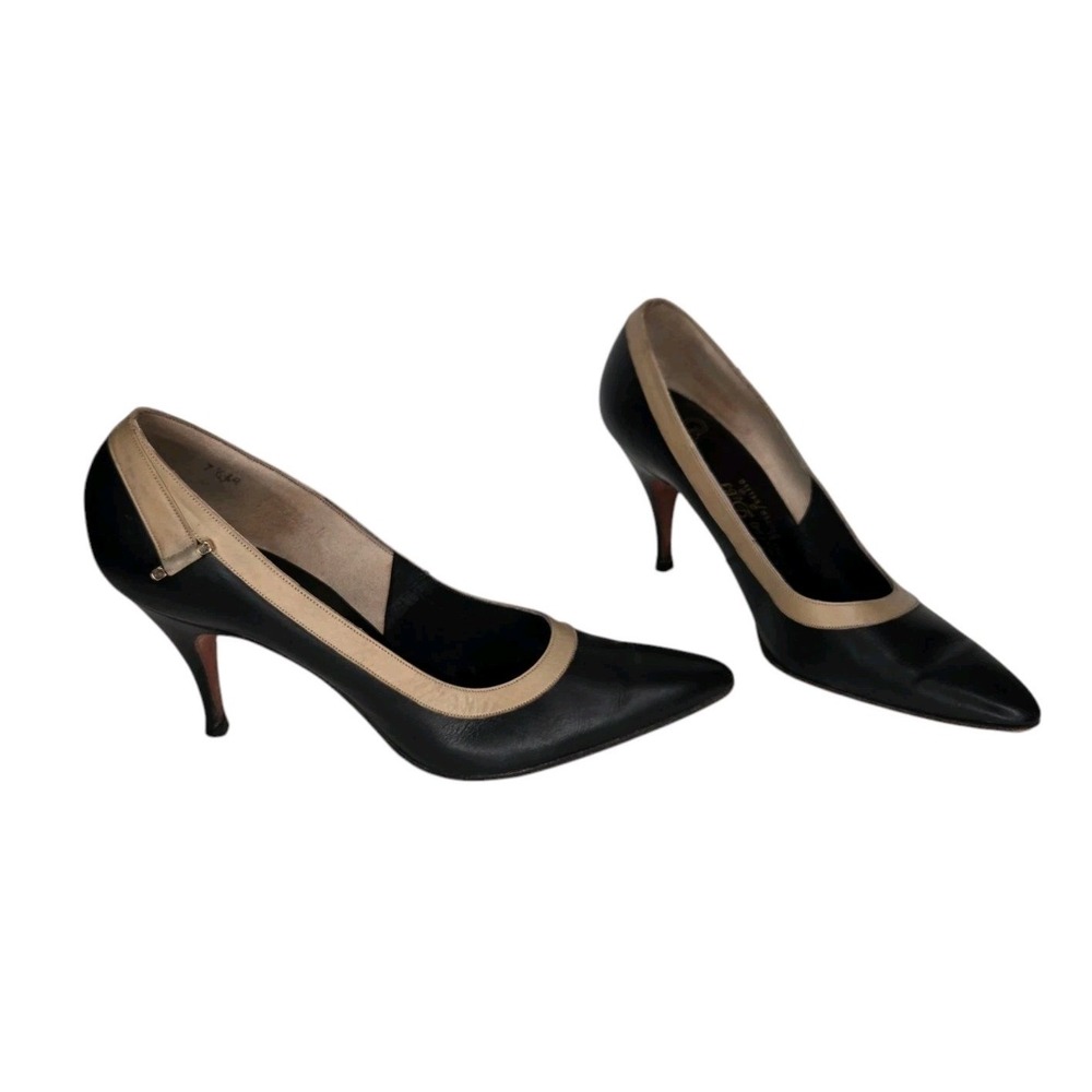Vintage DE LISO DEBS Style Black & Tan Patent Leather Shoes Pumps Sz 7.5
